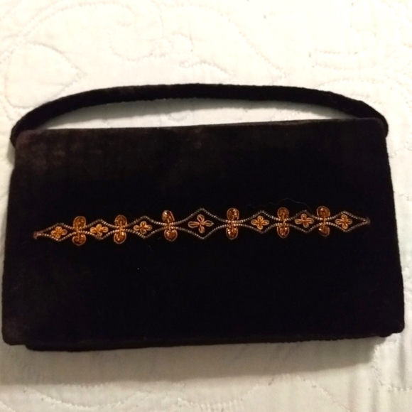 1930s/1940s Peacock Design Zardozi Embroidered Gemmed Black Velvet Evening Bag - Picture 7 of 10